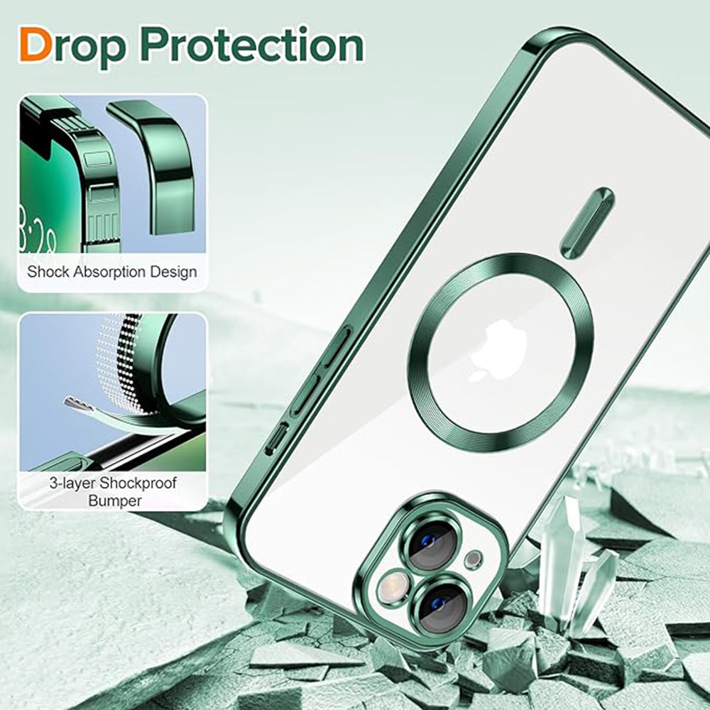 Husa de protectie Techsuit Luxury Crystal MagSafecompatibila cu Apple iPhone 14, acoperire spate, verde forest