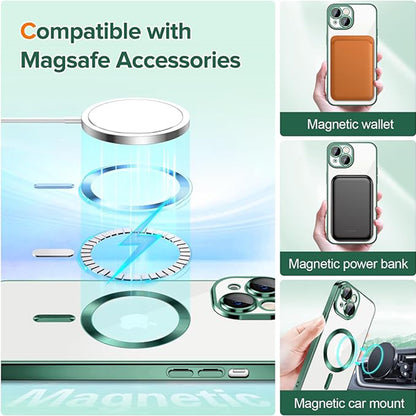 Husa de protectie Techsuit Luxury Crystal MagSafecompatibila cu Apple iPhone 14, acoperire spate, verde forest