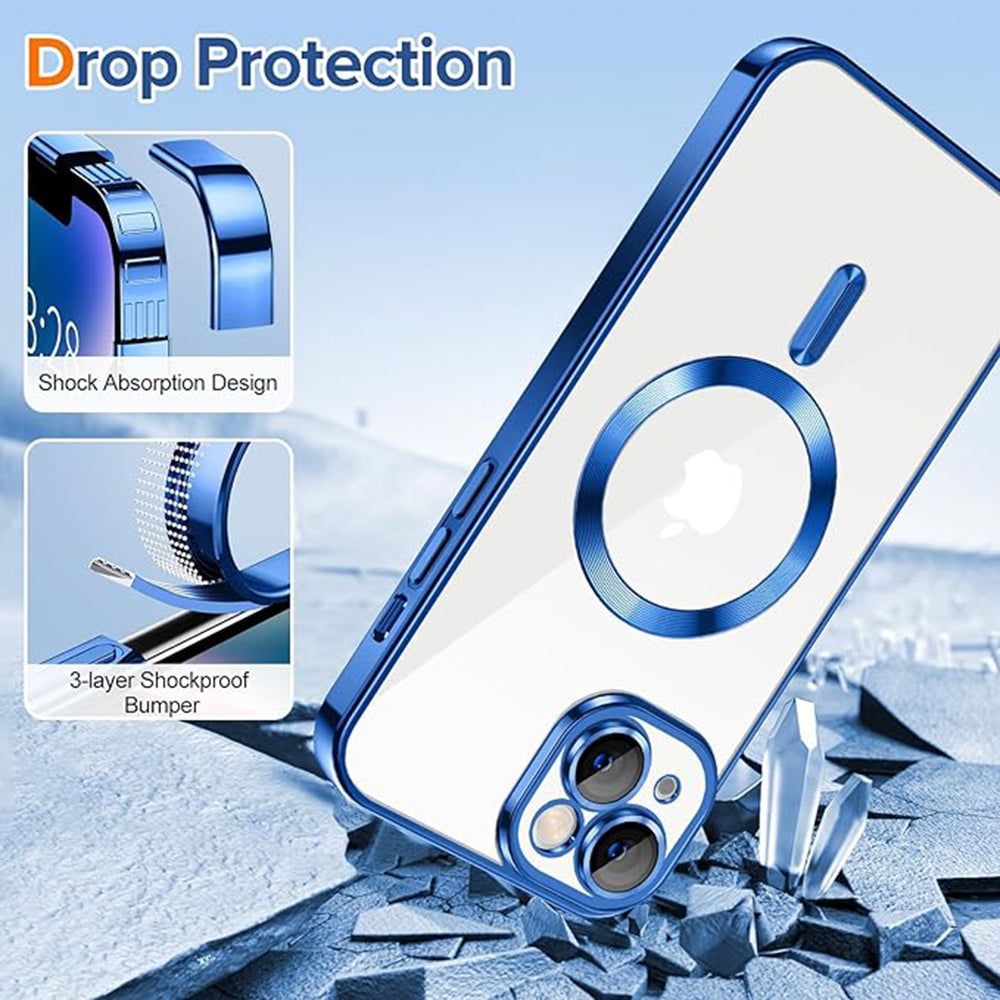 Husa de protectie Techsuit Luxury Crystal MagSafecompatibila cu Apple iPhone 14, acoperire spate, albastru inchis