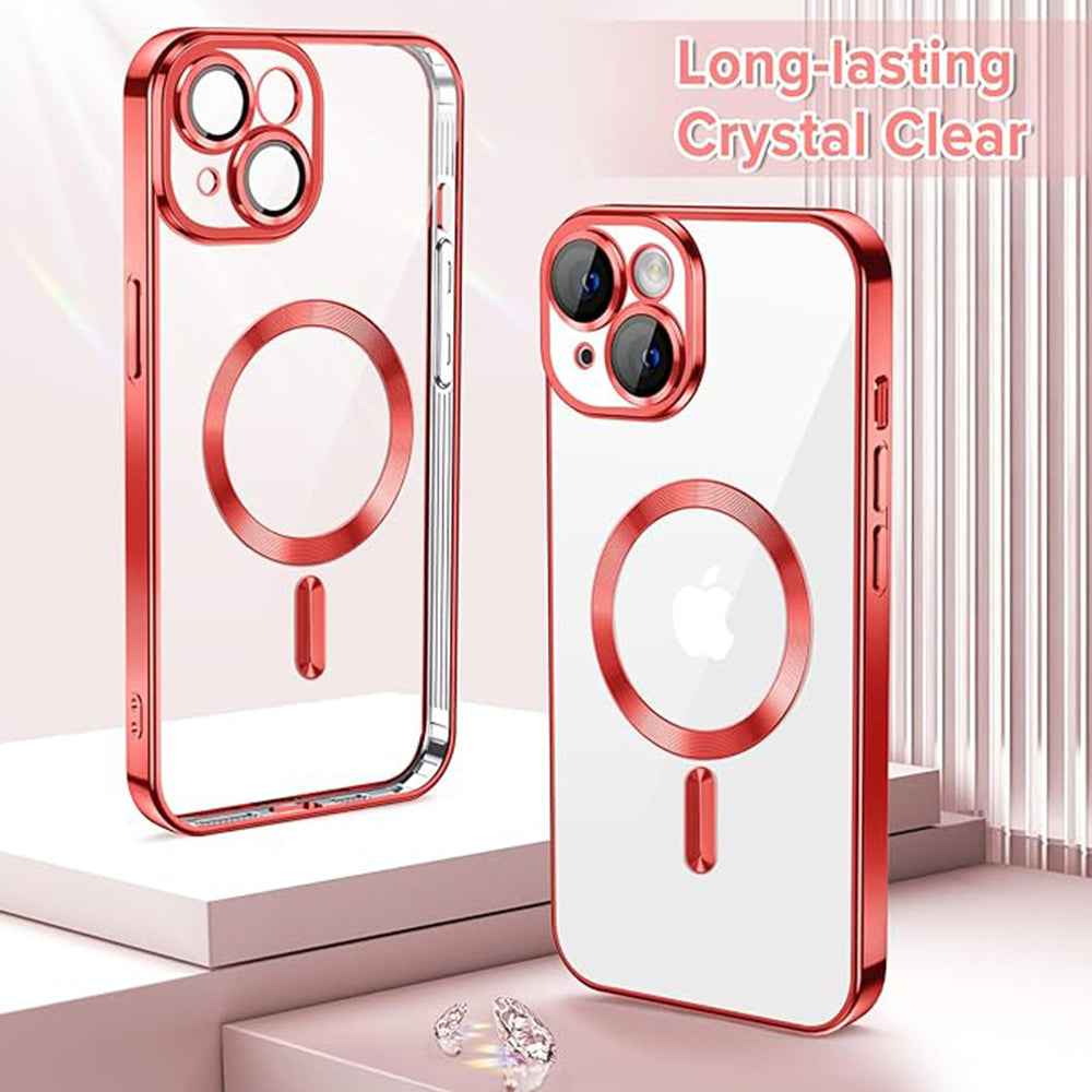 Husa de protectie Techsuit Luxury Crystal MagSafecompatibila cu Apple iPhone 14, acoperire spate, rosu