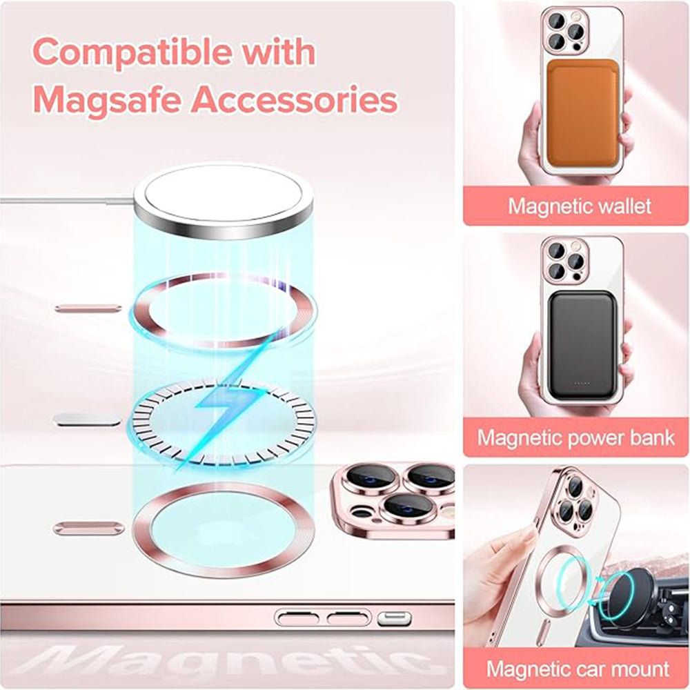 Husa de protectie Techsuit Luxury Crystal MagSafecompatibila cu Apple iPhone 12 Pro, acoperire spate, roz