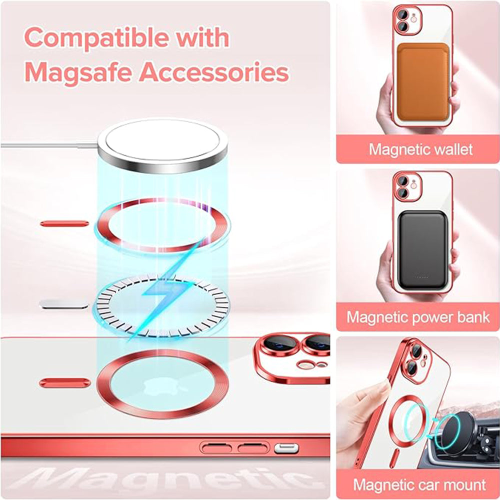 Husa de protectie Techsuit Luxury Crystal MagSafecompatibila cu Apple iPhone 12, acoperire spate, rosu