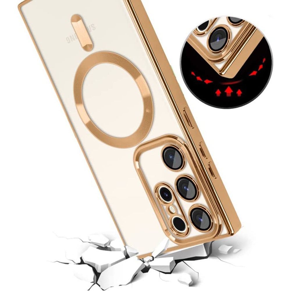 Husa de protectie Techsuit Luxury Crystal MagSafecompatibila cu Samsung Galaxy S22 Ultra 5G, acoperire spate, rose gold