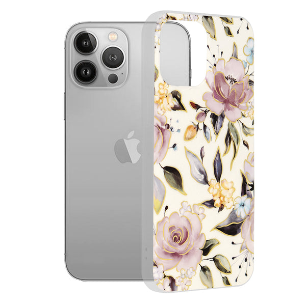 Husa de protectie Techsuit Marble Series compatibila cu Apple iPhone 13 Pro Max, acoperire spate, Chloe White