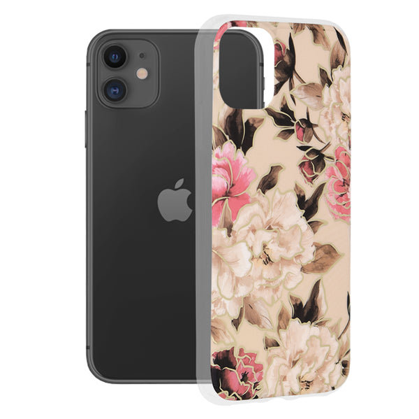 Husa de protectie Techsuit Marble Series compatibila cu Apple iPhone 11, acoperire spate, Mary, Berry Nude