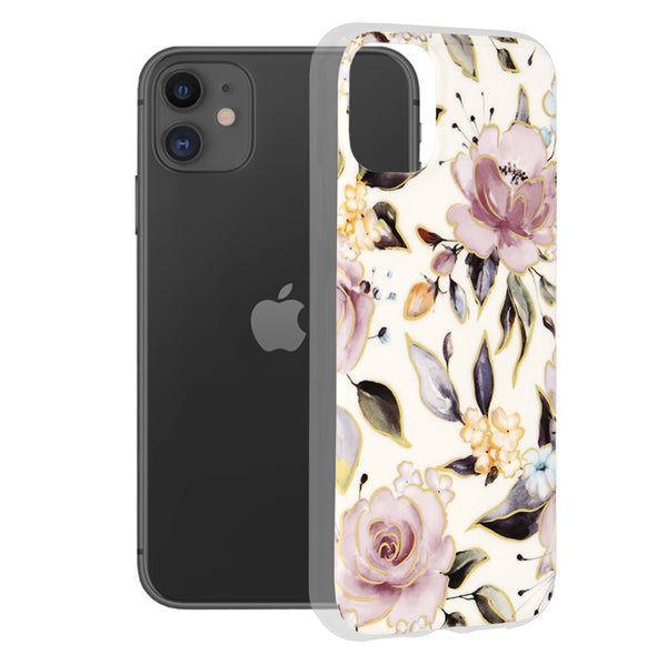 Husa de protectie Techsuit Marble Series compatibila cu Apple iPhone 11, acoperire spate, Chloe White