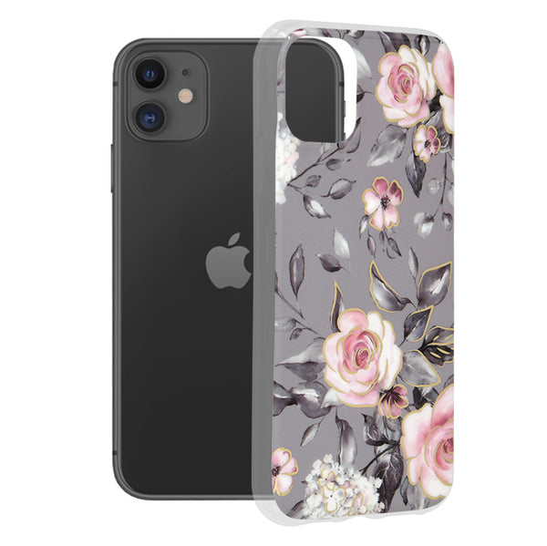 Husa de protectie Techsuit Marble Series compatibila cu Apple iPhone 11, acoperire spate, Bloom of Ruth, Gray