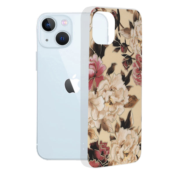 Husa de protectie Techsuit Marble Series compatibila cu Apple iPhone 13, acoperire spate, Mary, Berry Nude