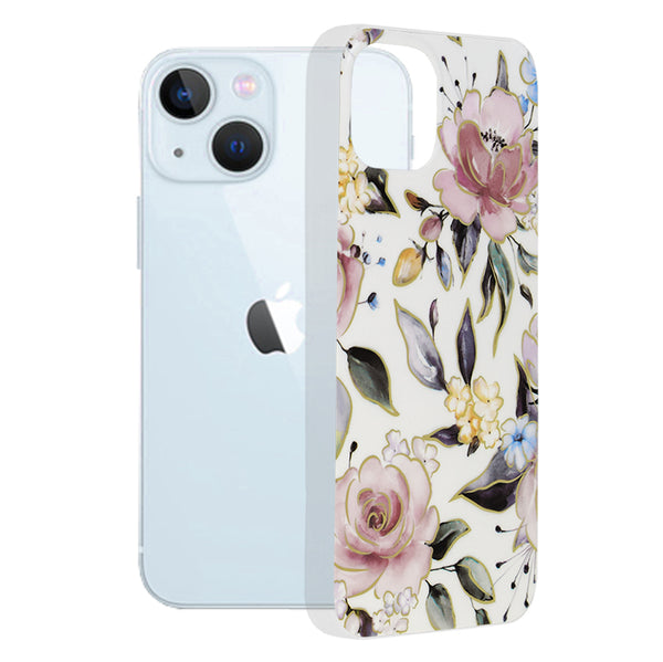 Husa de protectie Techsuit Marble Series compatibila cu Apple iPhone 13, acoperire spate, Chloe White