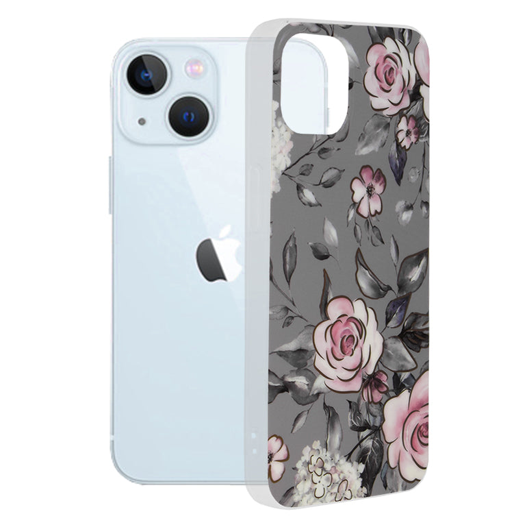 Husa de protectie Techsuit Marble Series compatibila cu Apple iPhone 13, acoperire spate, Bloom of Ruth, Gray