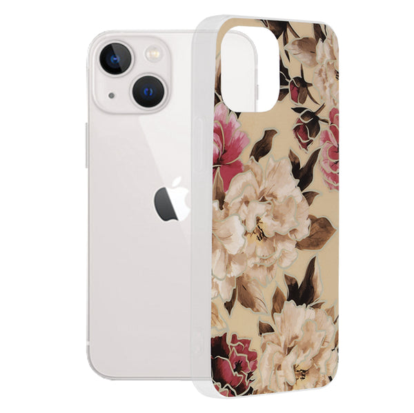 Husa de protectie Techsuit Marble Series compatibila cu Apple iPhone 13 Mini, acoperire spate, Mary, Berry Nude