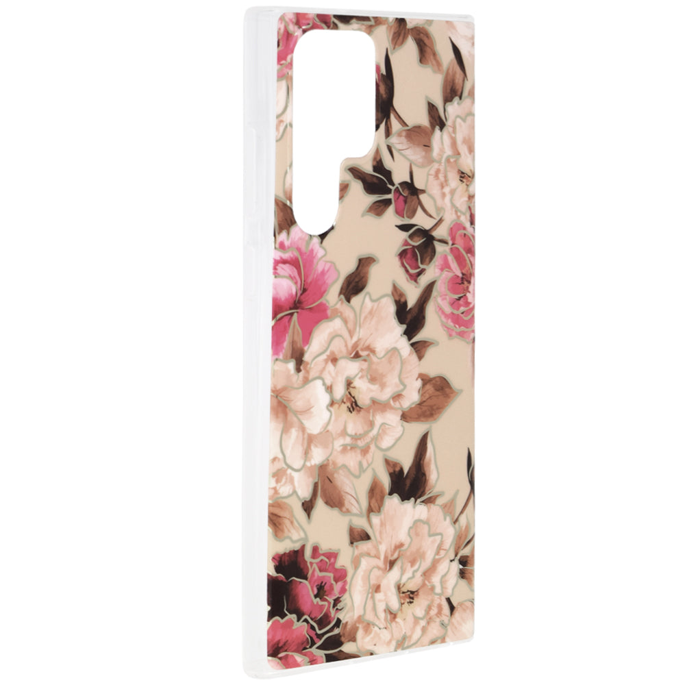 Husa de protectie Techsuit Marble Series compatibila cu Samsung Galaxy S22 Ultra, acoperire spate, Mary, Berry Nude