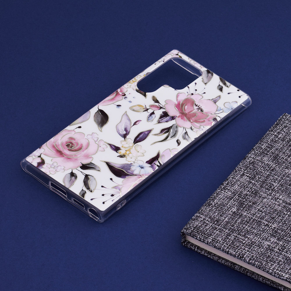 Husa de protectie Techsuit Marble Series compatibila cu Samsung Galaxy S22 Ultra, acoperire spate, Chloe White