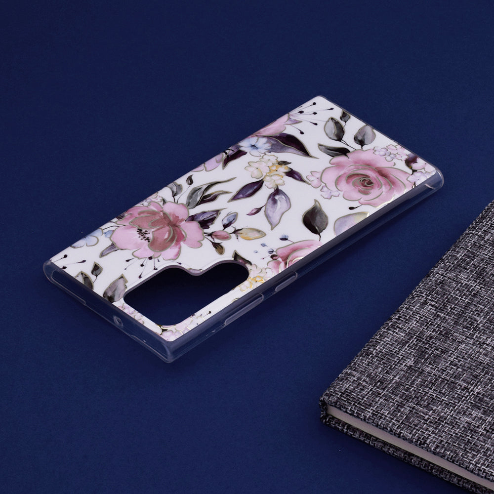 Husa de protectie Techsuit Marble Series compatibila cu Samsung Galaxy S22 Ultra, acoperire spate, Chloe White