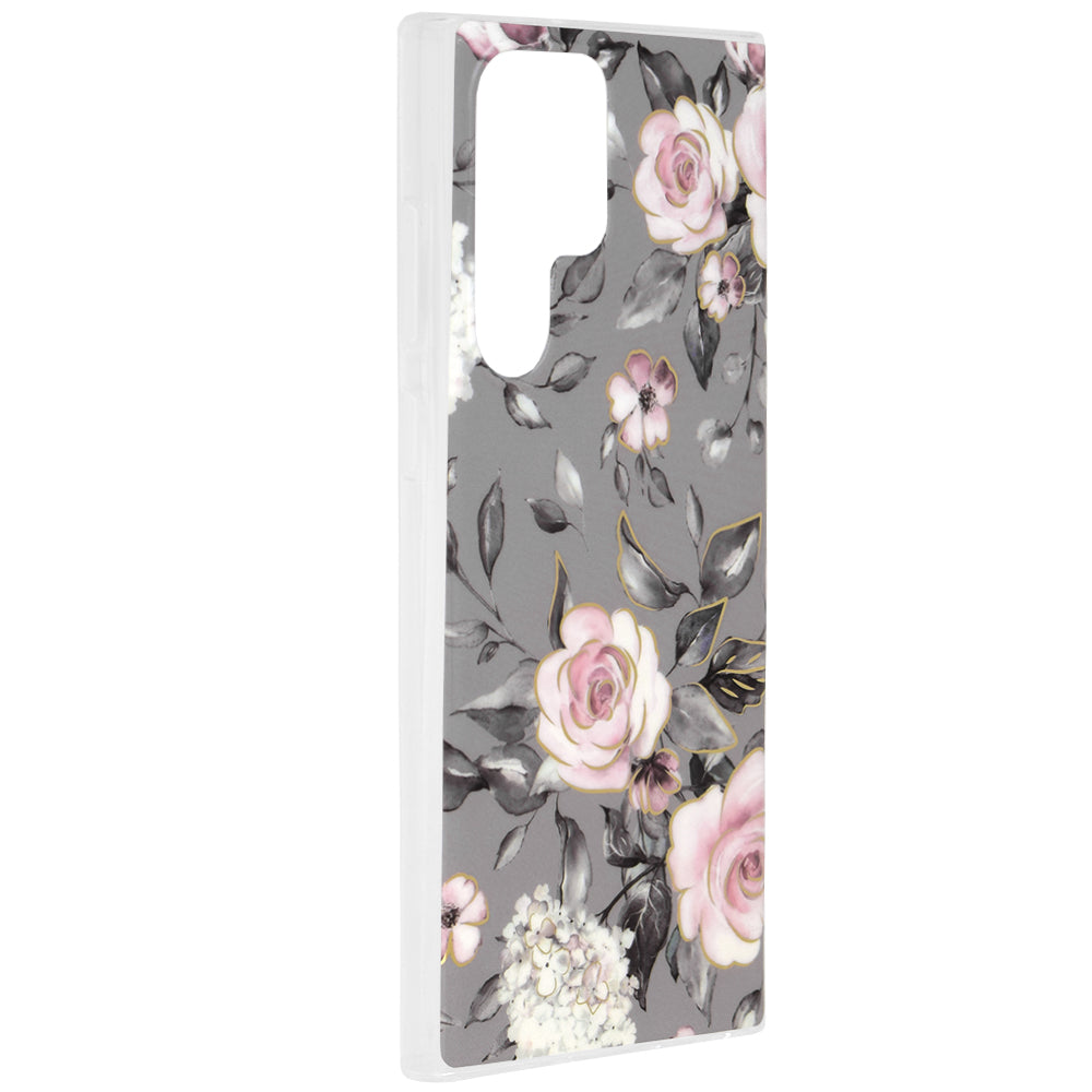 Husa de protectie Techsuit Marble Series compatibila cu Samsung Galaxy S22 Ultra, acoperire spate, Bloom of Ruth, Gray