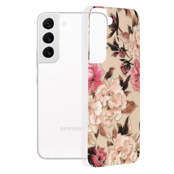 Husa de protectie Techsuit Marble Series compatibila cu Samsung Galaxy S22, acoperire spate, Mary, Berry Nude