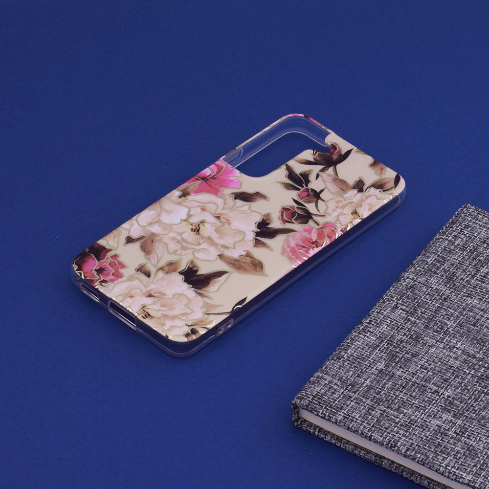 Husa de protectie Techsuit Marble Series compatibila cu Samsung Galaxy S22, acoperire spate, Mary, Berry Nude
