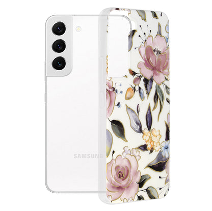 Husa de protectie Techsuit Marble Series compatibila cu Samsung Galaxy S22, acoperire spate, Chloe White