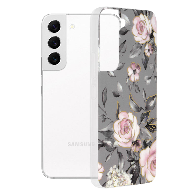 Husa de protectie Techsuit Marble Series compatibila cu Samsung Galaxy S22, acoperire spate, Bloom of Ruth, Gray