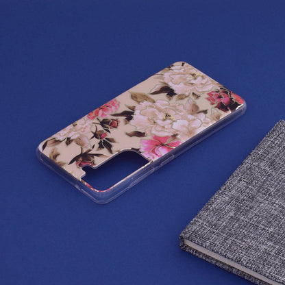 Husa de protectie Techsuit Marble Series compatibila cu Samsung Galaxy S21 FE, acoperire spate, Mary, Berry Nude
