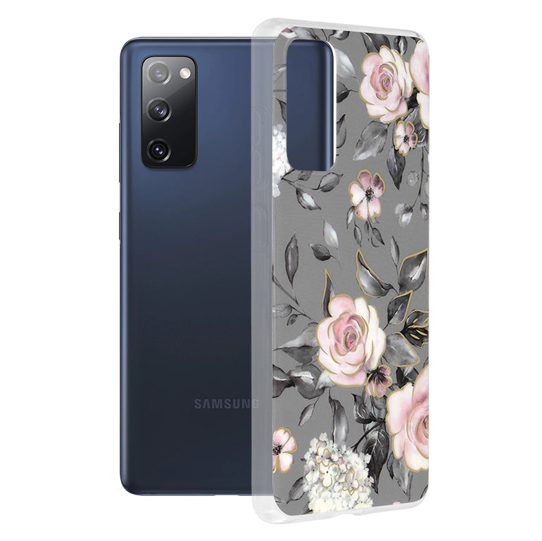 Husa de protectie Techsuit Marble Series compatibila cu Samsung Galaxy S20 FE 4G, acoperire spate, Bloom of Ruth, Gray