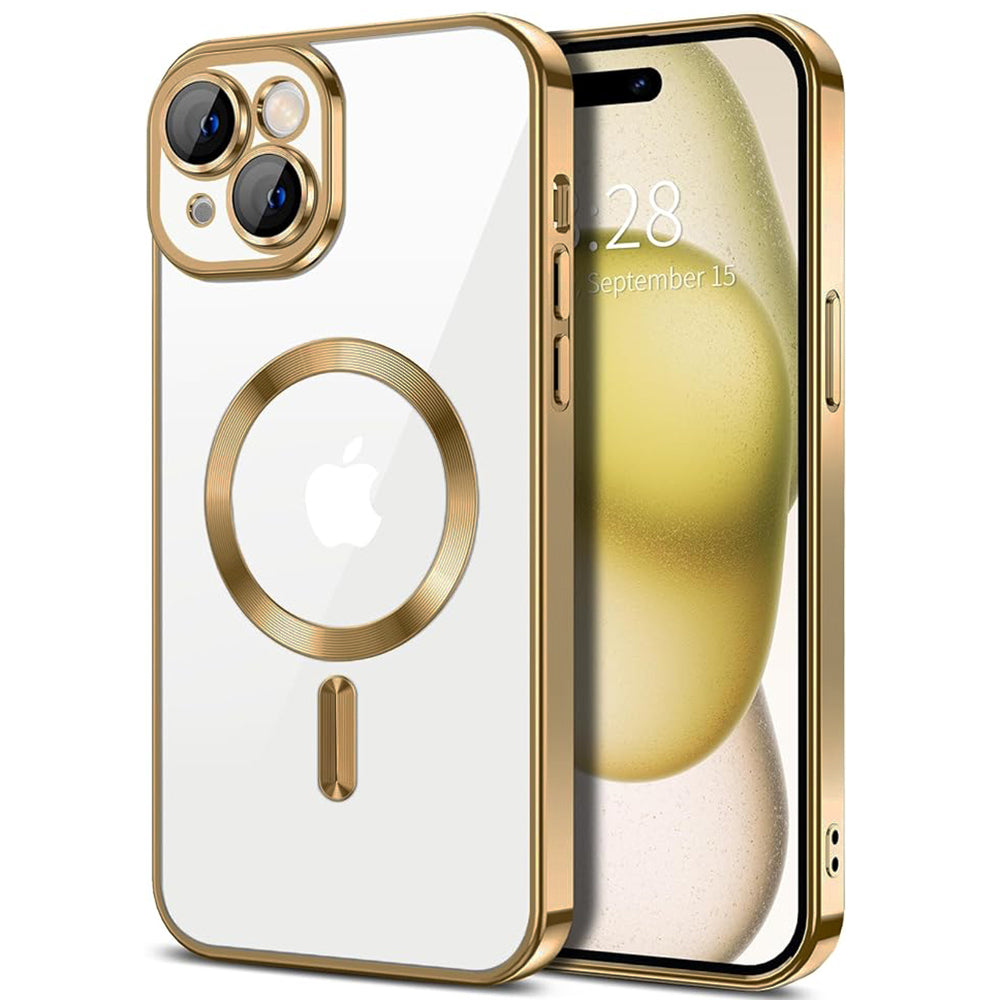 Husa de protectie Techsuit Luxury Crystal MagSafecompatibila cu Apple iPhone 15, acoperire spate, rose gold