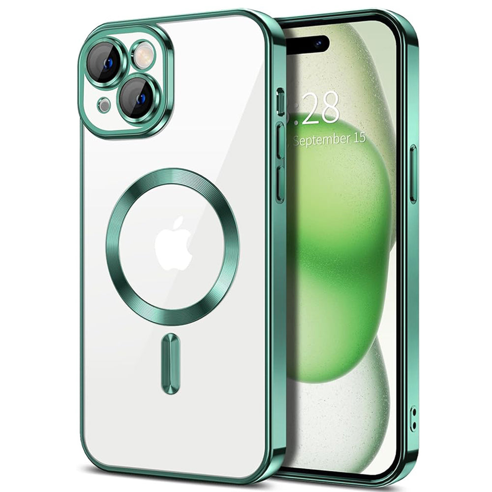 Husa de protectie Techsuit Luxury Crystal MagSafecompatibila cu Apple iPhone 15 Plus, acoperire spate, verde kaki