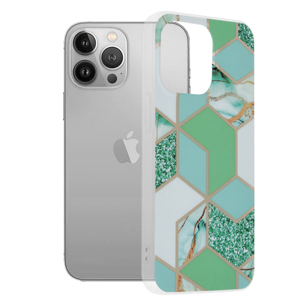 Husa de protectie Techsuit Marble Series compatibila cu Apple iPhone 13 Pro, acoperire spate, Green Hex