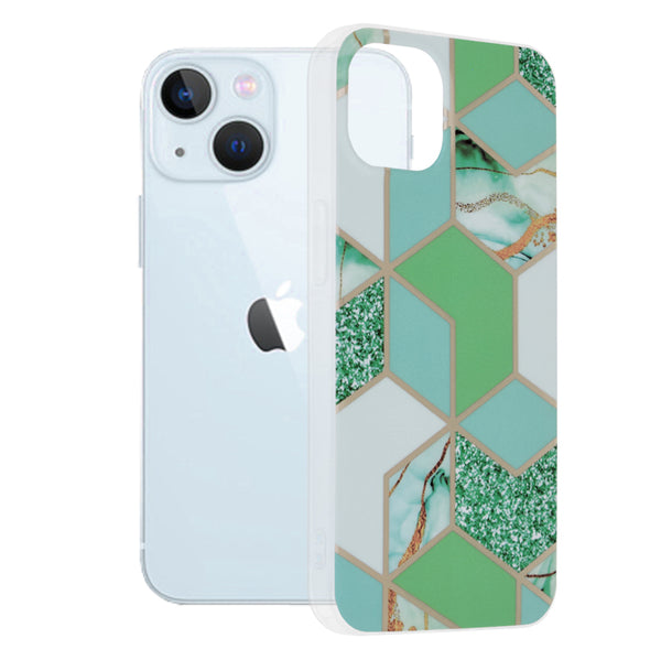 Husa de protectie Techsuit Marble Series compatibila cu Apple iPhone 13, acoperire spate, Green Hex