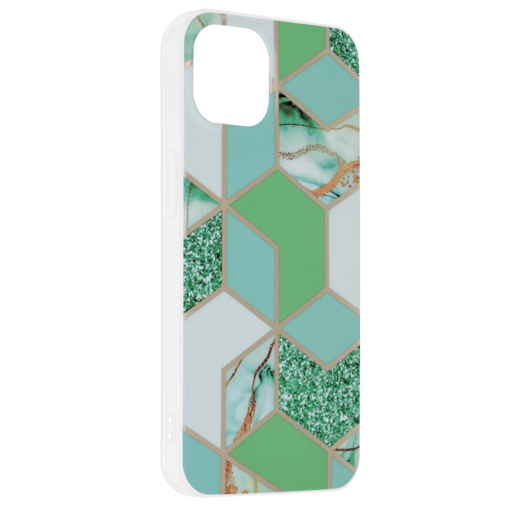 Husa de protectie Techsuit Marble Series compatibila cu Apple iPhone 13, acoperire spate, Green Hex
