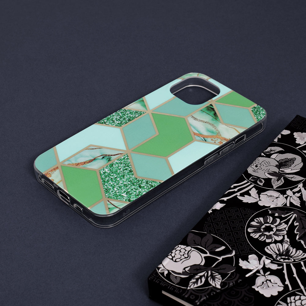 Husa de protectie Techsuit Marble Series compatibila cu Apple iPhone 13, acoperire spate, Green Hex