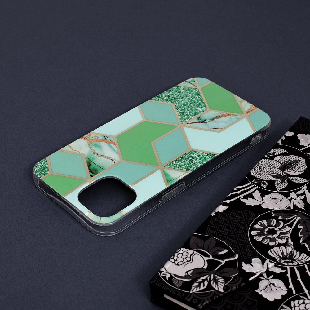 Husa de protectie Techsuit Marble Series compatibila cu Apple iPhone 13, acoperire spate, Green Hex