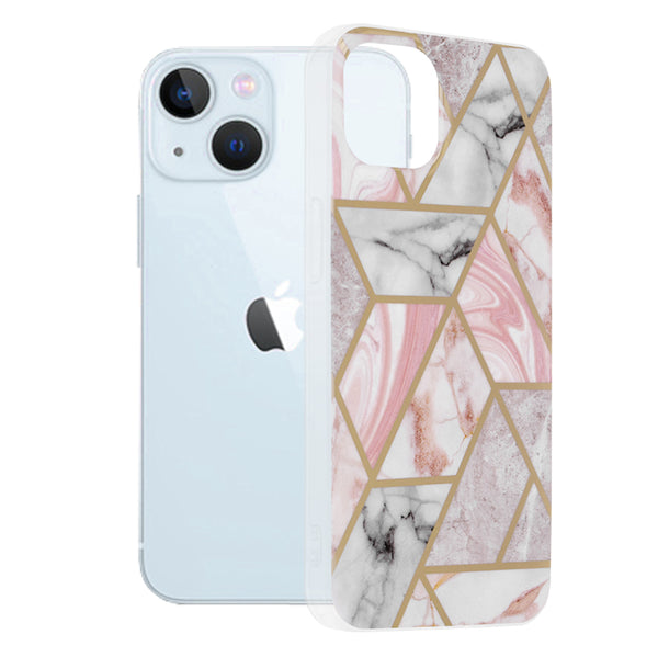 Husa de protectie Techsuit Marble Series compatibila cu Apple iPhone 13, acoperire spate, Pink Hex