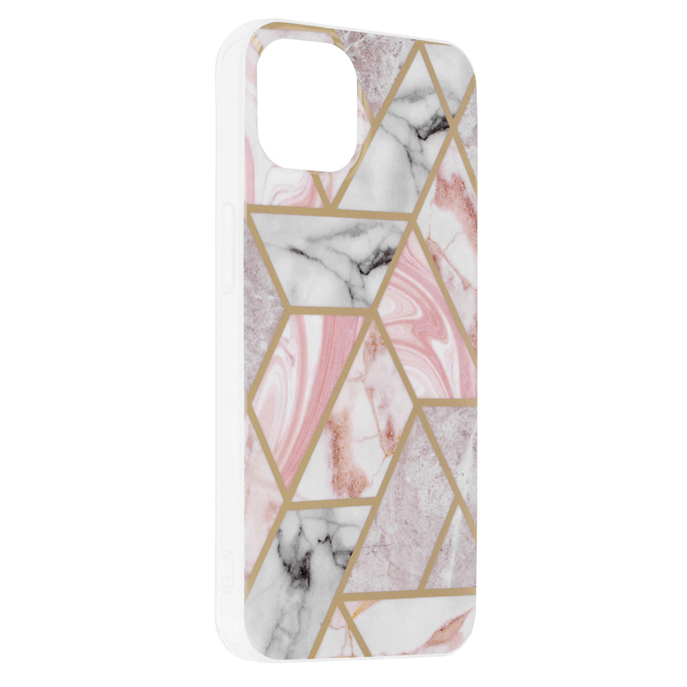 Husa de protectie Techsuit Marble Series compatibila cu Apple iPhone 13, acoperire spate, Pink Hex