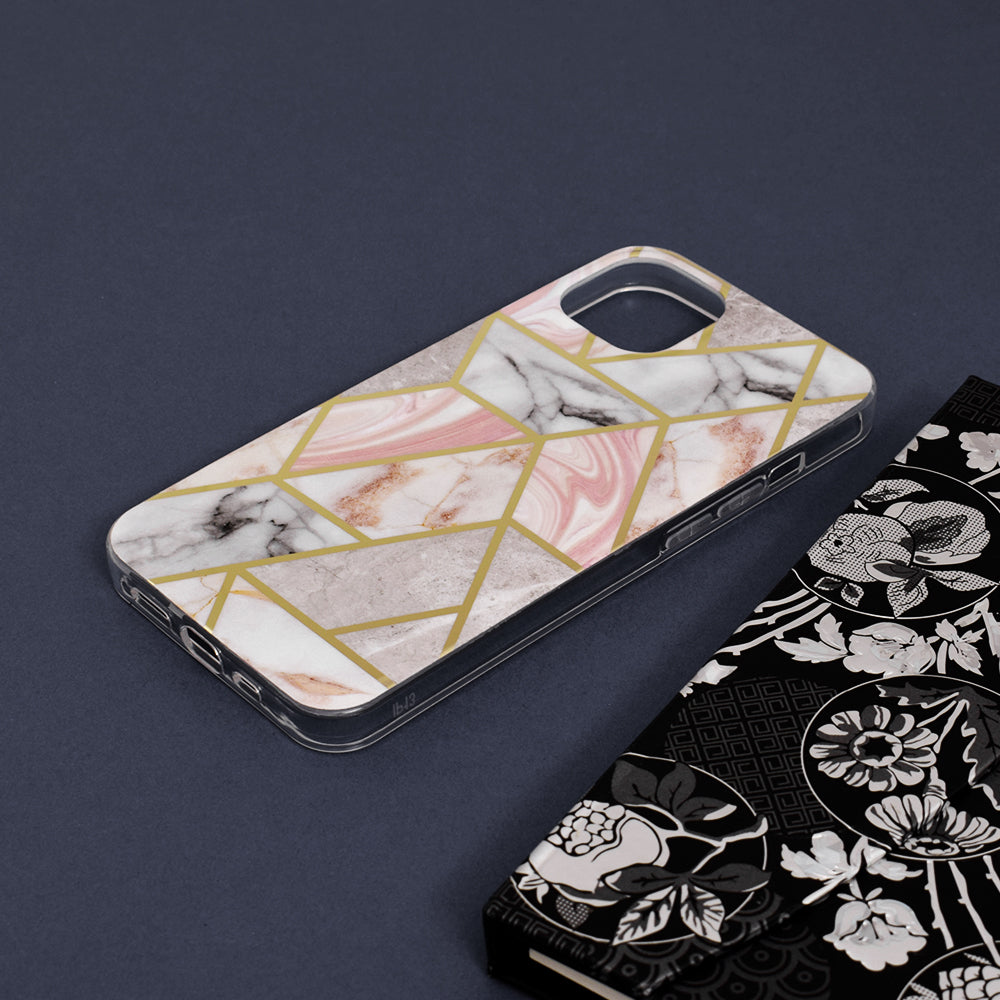 Husa de protectie Techsuit Marble Series compatibila cu Apple iPhone 13, acoperire spate, Pink Hex