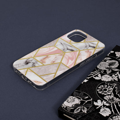 Husa de protectie Techsuit Marble Series compatibila cu Apple iPhone 13, acoperire spate, Pink Hex