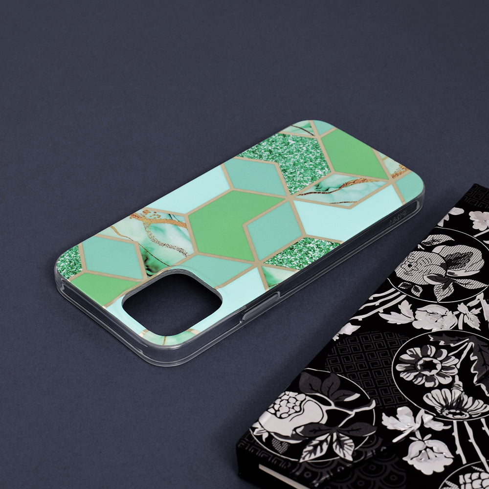 Husa de protectie Techsuit Marble Series compatibila cu Apple iPhone 12, acoperire spate, Green Hex