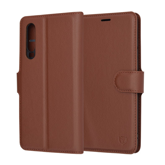 Husa de protectie Techsuit Leather Folio compatibila cu Huawei P30, acoperire spate, maro