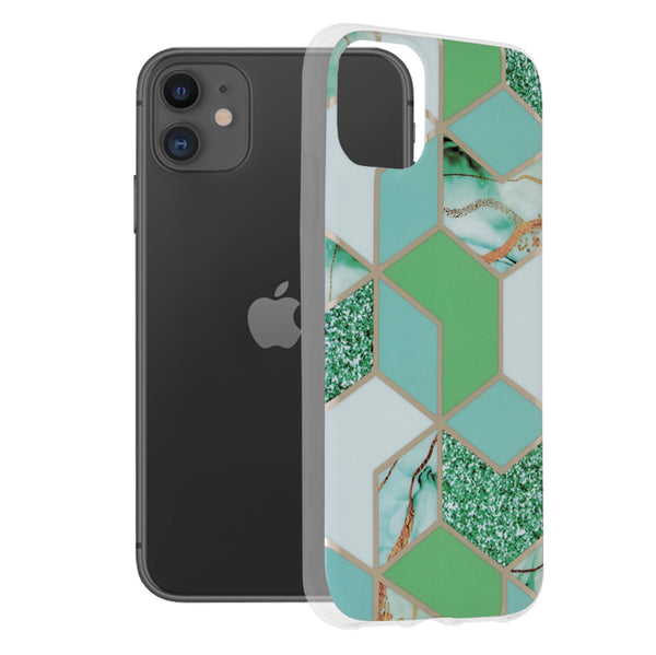 Husa de protectie Techsuit Marble Series compatibila cu Apple iPhone 11, acoperire spate, Green Hex