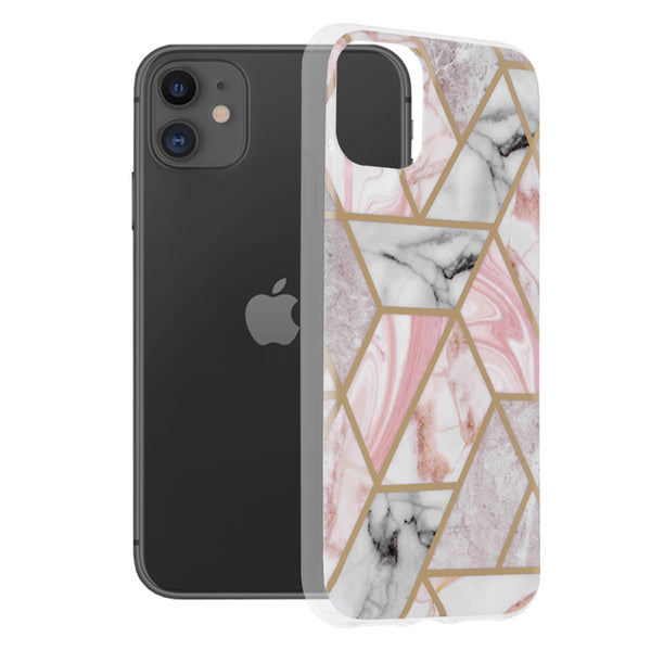 Husa de protectie Techsuit Marble Series compatibila cu Apple iPhone 11, acoperire spate, Pink Hex