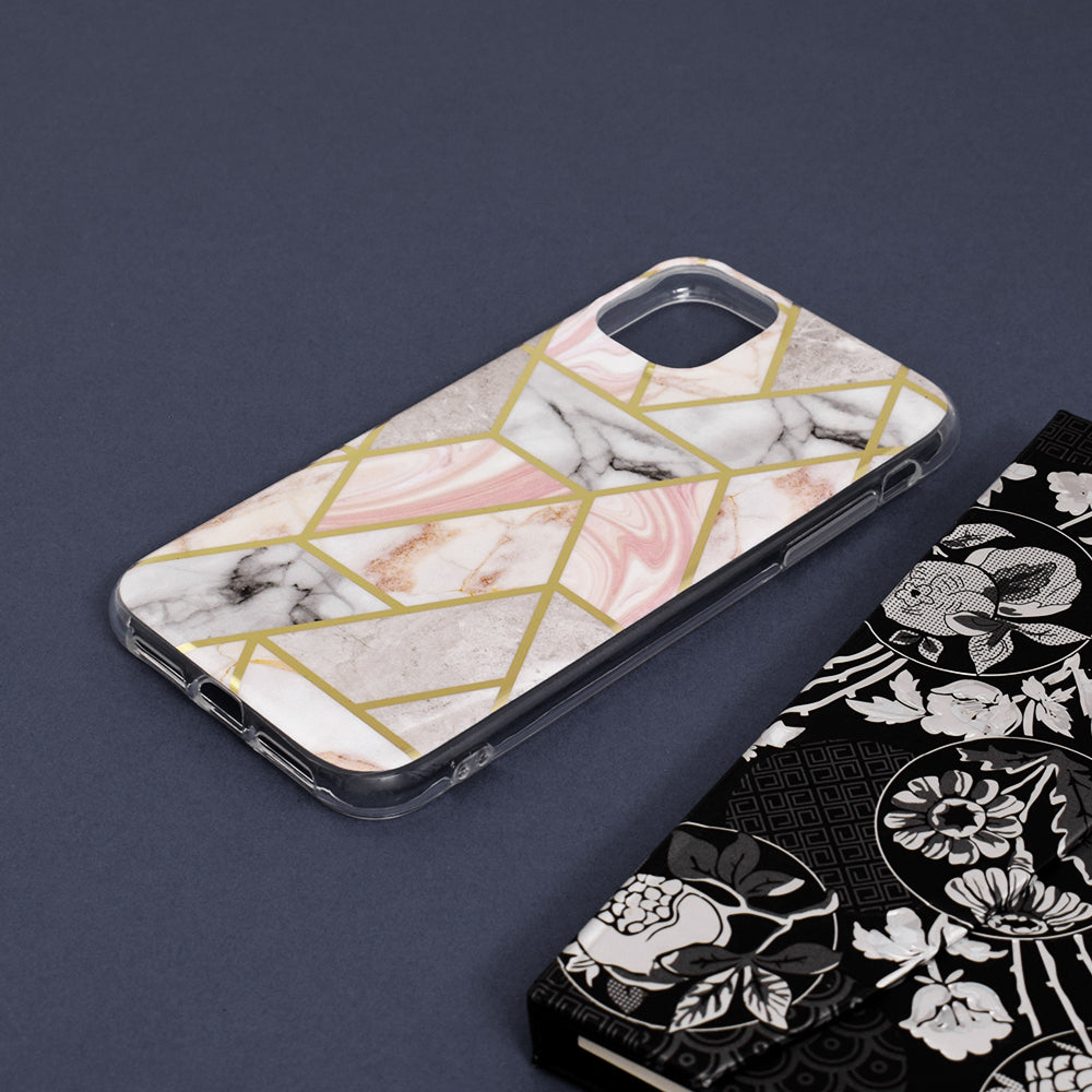 Husa de protectie Techsuit Marble Series compatibila cu Apple iPhone 11, acoperire spate, Pink Hex