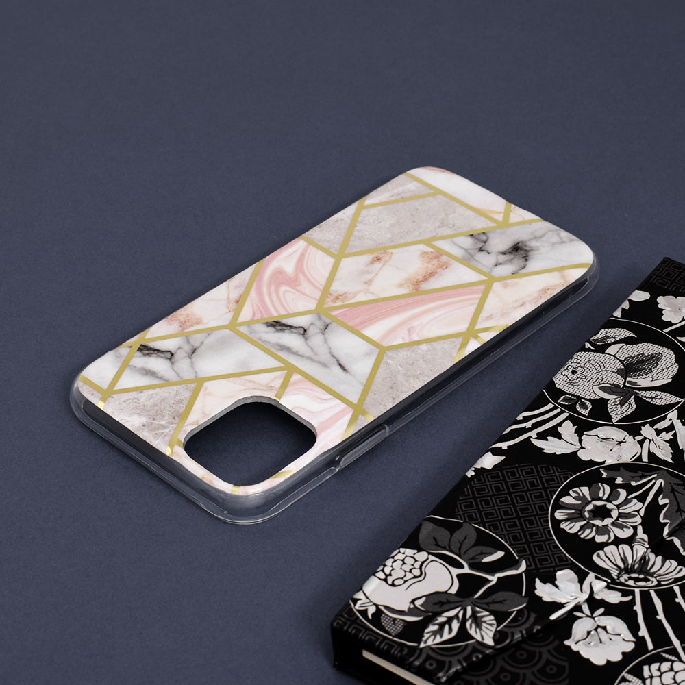 Husa de protectie Techsuit Marble Series compatibila cu Apple iPhone 11, acoperire spate, Pink Hex