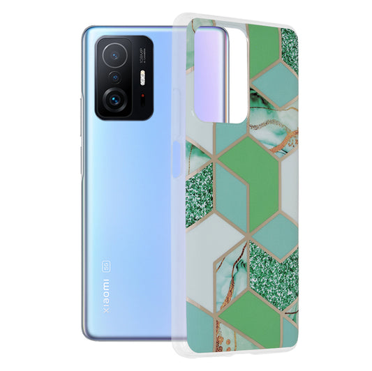 Husa de protectie Techsuit Marble Series compatibila cu Xiaomi 11T, acoperire spate, Green Hex