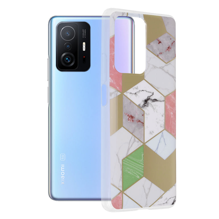 Husa de protectie Techsuit Marble Series compatibila cu Xiaomi 11T, acoperire spate, Purple Hex