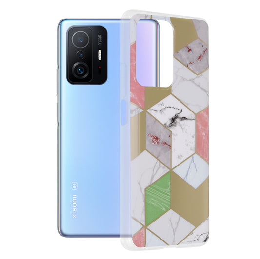 Husa de protectie Techsuit Marble Series compatibila cu Xiaomi 11T Pro, acoperire spate, Purple Hex