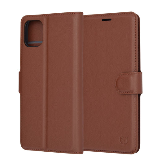 Husa de protectie Techsuit Leather Folio compatibila cu Apple iPhone 11, acoperire spate, maro