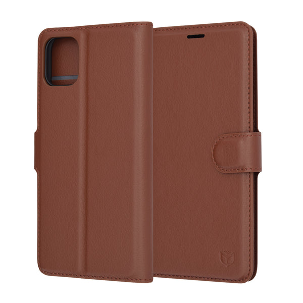 Husa de protectie Techsuit Leather Folio compatibila cu Apple iPhone 11, acoperire spate, maro