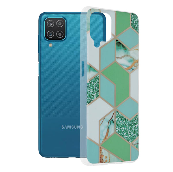 Husa de protectie Techsuit Marble Series compatibila cu Samsung Galaxy A12, acoperire spate, Green Hex