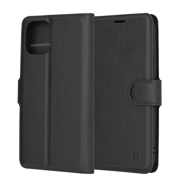 Husa de protectie Techsuit Leather Folio compatibila cu Apple iPhone 12, acoperire spate, negru