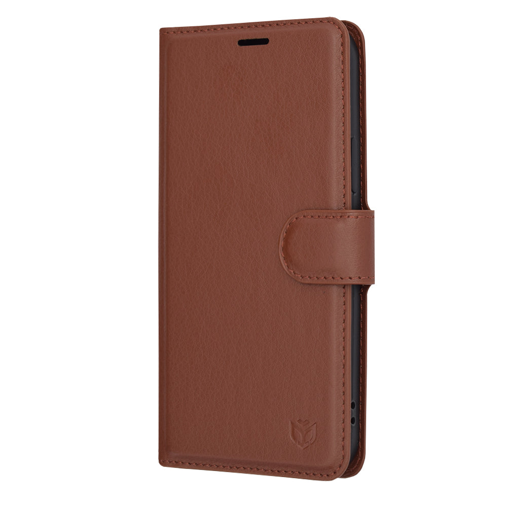 Husa de protectie Techsuit Leather Folio compatibila cu Apple iPhone 12, acoperire spate, maro